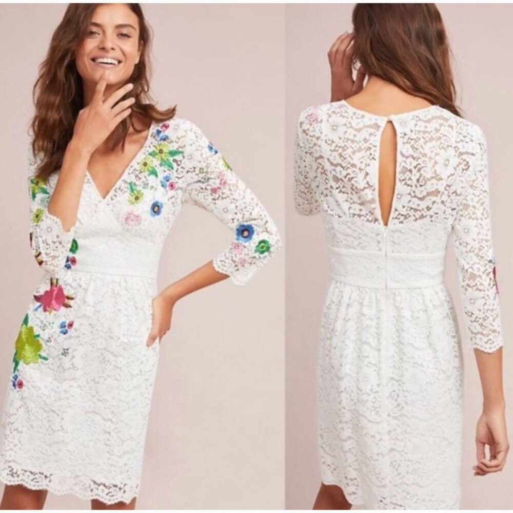 Tracy Reese x Anthropologie Womens Adeline Lace Mini Dress Size 14 White SP EXC